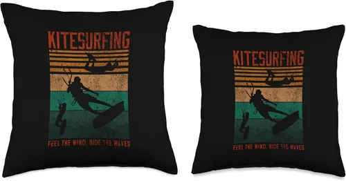 Vista 3 de Summer Kitesurf Apparel For Kitesurfers Almohada de kitesurf envejecida Feel the Wind, Ride The Waves, 16 x 16 pulgadas, multicolor