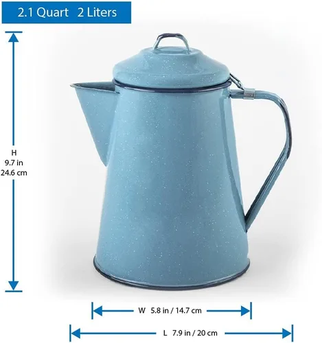 Vista 6 de Cinsa Enamelware - Cafetera (color turquesa) – 8 tazas – Esenciales de camping – Agua caliente para café y té – Ligera y resistente