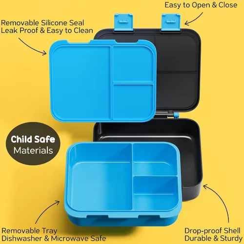 Vista 4 de Fimibuke Lonchera Bento para niños – Caja de aperitivos Bento para niños pequeños con 3 compartimentos, botella de agua aislada de acero inoxidable