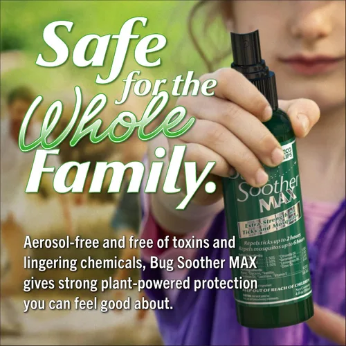 Vista 5 de Bug Soother MAX Spray repelente de garrapatas y mosquitos natural – Protección contra insectos extra fuerte para exteriores, fórmula a base