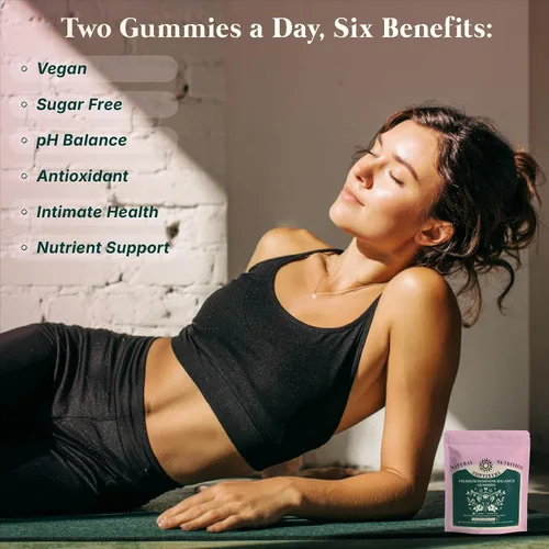 Vista 3 de Gomitas de equilibrio femenino prémium para mujer, gomitas de piña para mujeres, probióticos de pH y apoyo inmunológico, veganas, sin gluten, 60