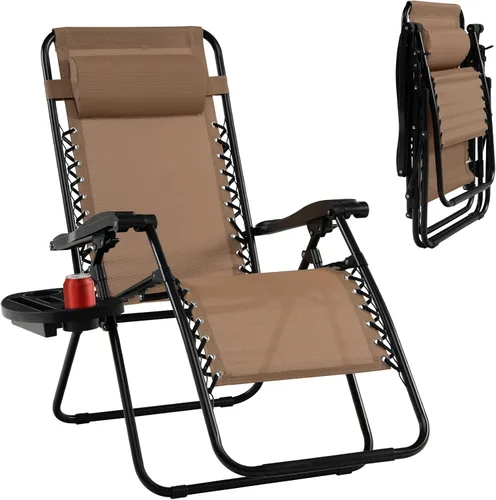 Vista 23 de Tangkula Zero Gravity - Silla plegable para patio, reclinable, ajustable, con soporte para tazas, reposabrazos anchos para patio, jardín, piscina