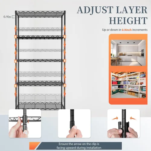 Vista 7 de BestOffice Estantes de almacenamiento de 5 estantes, estantería ajustable, estantes de metal, 11.6 pulgadas de profundidad x 21.5 pulgadas de ancho