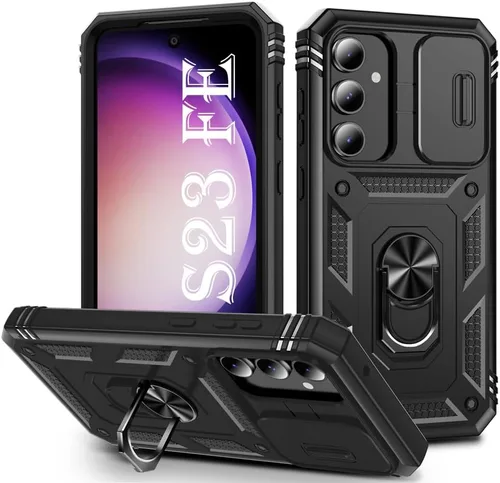 Vista 133 de PASNEW Funda militar para iPhone 13 Pro Max, cubierta de cámara deslizante y soporte de anillo de metal de 360°, carcasa rígida multicapa resistente