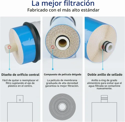 Vista 4 de Membrane Solutions Membrana RO de 400 GPD, membrana de ósmosis inversa con carcasa de membrana, accesorios de conexión rápida de 1/4 pulgadas