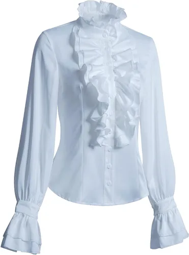 Vista 2 de Blusa gótica victoriana con volantes y cuello alto de encaje con linterna de manga larga