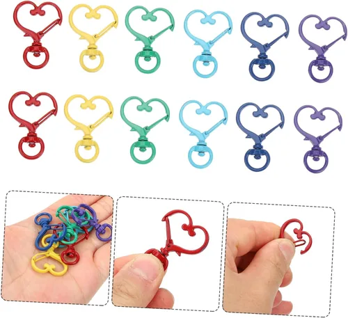 Vista 7 de 100 llaveros de corazón de durazno para manualidades, llavero de amor, llavero, clip, llavero a granel, clip de resorte, broche de presión