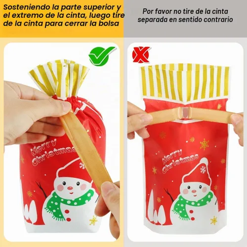 Vista 7 de HRX Package 50 bolsas de regalo de Navidad, 5.8x9x2.4 pulgadas, bolsas de golosinas con cordón de caramelos para regalos de comida, galletas de Rojo