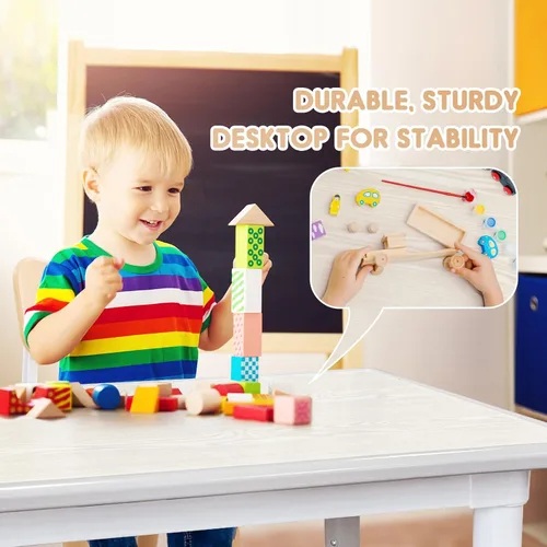 Vista 2 de Juego de mesa y silla para niños, juego de mesa y sillas para niños, altura ajustable, patas y organizador de mesa antideslizantes, escritorio