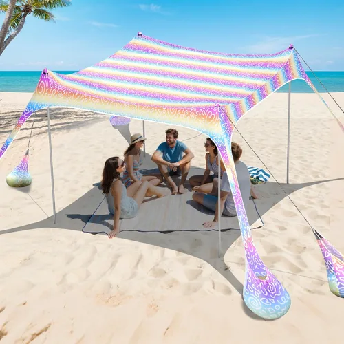 Vista 9 de 2PM SPORTS Toldo de Carpa de Playa con Protección UV UPF50+, Refugio Grande de Sombra Solar para Exteriores para Picnic Familiar, Camping, Viajes