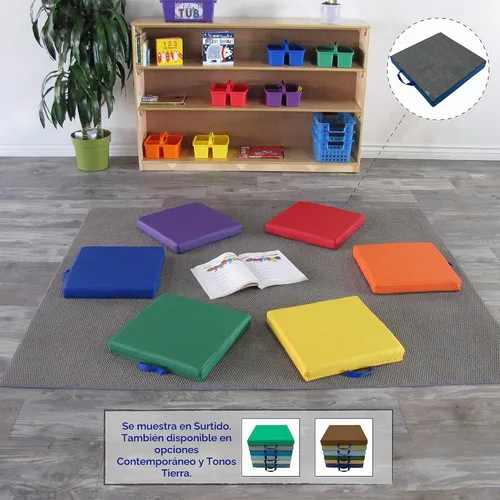 Vista 5 de SoftScape - Cojines de piso cuadrados de 15 pulgadas con asas; asientos flexibles para la educación a distancia en el hogar, guardería, preescolar