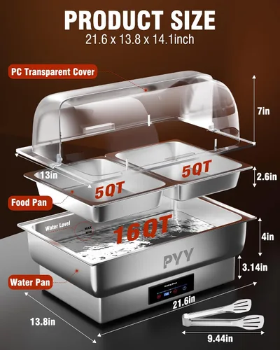 Vista 6 de PYY Plato Calentador Eléctrico, Juego de Chafing Dish de Tapa Enrollable para Buffet, Juego de Servidor Calentador Chafer para Catering, Buffets