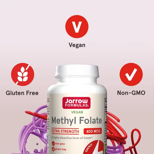 Vista 12 de Jarrow Formulas Folato de metilo extra fuerte 400 mcg, suplemento dietético para apoyo de salud cardiovascular y neurológica, 60 cápsulas vegetales