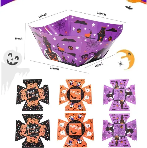 Vista 3 de 24 bandejas de papel de Halloween para alimentos, barcos de papel de Halloween, cuencos de papel de Halloween, bandejas de servir desechables