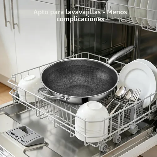 Vista 6 de Sartén híbrida de acero inoxidable de 12.5 pulgadas con tapa, sartén antiadherente texturizada con láser, sin PFOA, compatible con inducción, apta