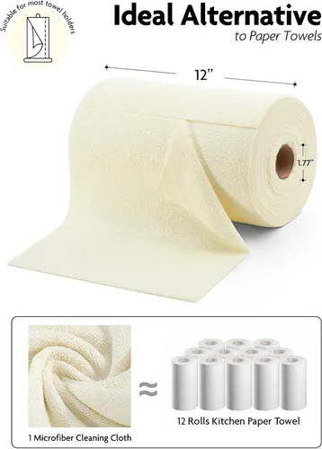 Vista 6 de Fantasticlean - Rollo de paño de limpieza de microfibra, 75 hojas, 12 x 12 pulgadas (beige) Super Absorbent, Lint-free, Tear-away Microfiber Towel