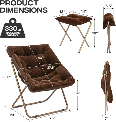 Vista 3 de Cómoda silla con platillo, silla de sala de estar, silla plegable acolchada suave de piel sintética, cómoda silla cuadrada de luna para sala