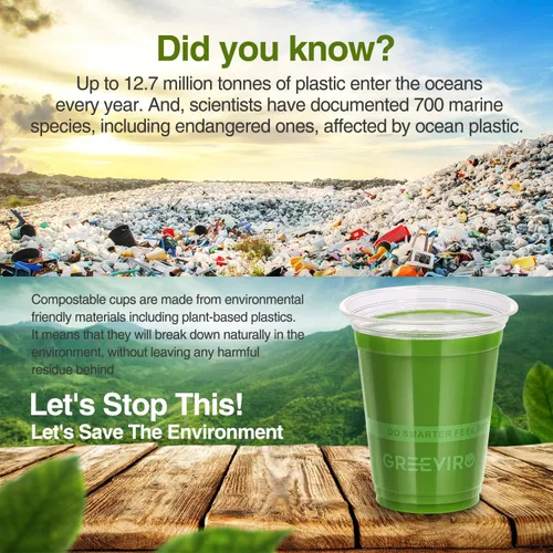 Vista 7 de Vasos de Plástico Transparente Compostables Ecológicos a Base de Plantas de 12 oz, Gruesos, Reutilizables, Desechables para Café Helado