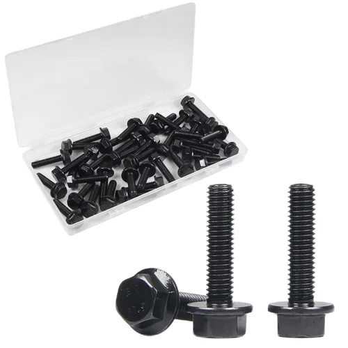 Vista 13 de M6-1.0 x 16 mm Pernos de cabeza hexagonal con brida, tornillos hexagonales de brida, acabado negro Clase 10.9, acero de aleación, totalmente