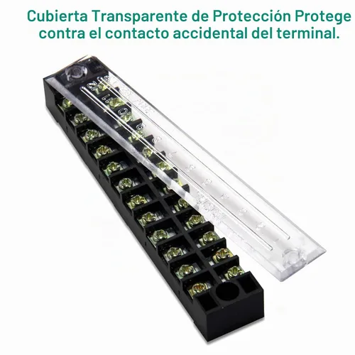 Vista 3 de Bloque de terminales y tira – 5 bloques de terminales de tornillo de doble fila de 12 posiciones de 600 V 15 A con cubierta + 10 tiras de puente