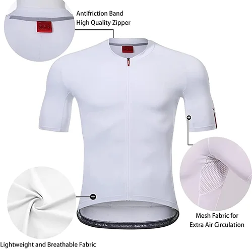 Vista 2 de Santic Camiseta de ciclismo para hombre de manga corta con 3 bolsillos traseros