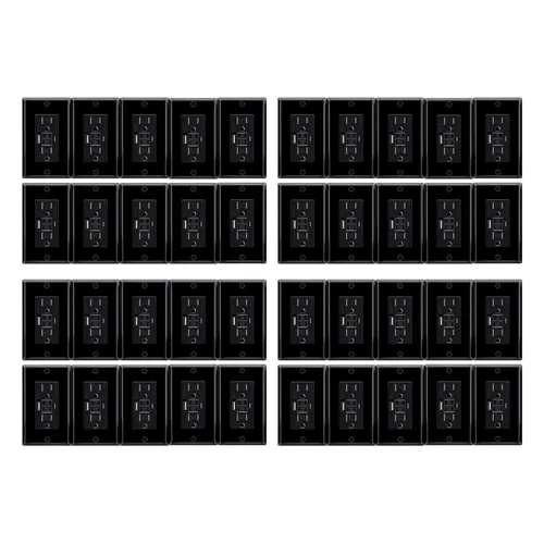 Vista 33 de Toma GFCI negra de 15 amperios con puertos USB C y USB-A, 1 unidad de 24 W de autotprueba GFCI USB Combo con indicador LED, resistente a