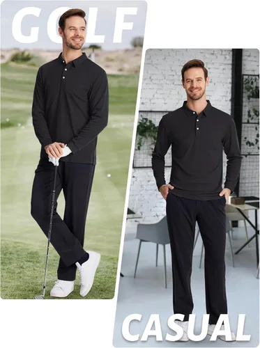 Vista 6 de TACVASEN Polo de manga larga para hombre, de secado rápido, absorbe la humedad, ligera, informal, con 3 botones