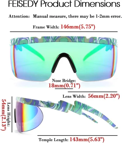 Vista 5 de FEISEDY De Gran Tamaño Espejo Escudo Deporte 80s Gafas De Esquí Gafas De Esquí Parte Superior Plana De Una Pieza Visera Futurista Mujeres Hombres
