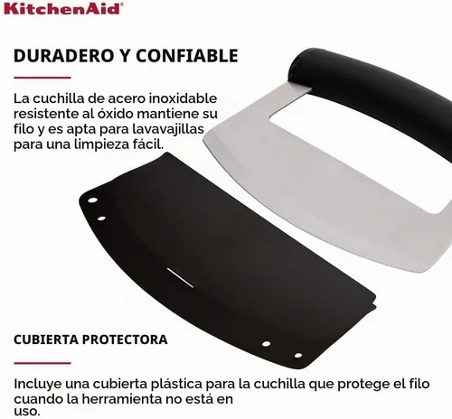 Vista 5 de KitchenAid Cuchillo Mezzaluna con hoja curvada de acero inoxidable con mango ergonómico, 6 pulgadas, color negro