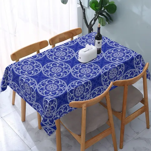 Vista 9 de Mantel rectangular moderno con diseño de arte fluido, naranja, azul, degradado, poliéster, impermeable, reutilizable, patrón abstracto de ondas