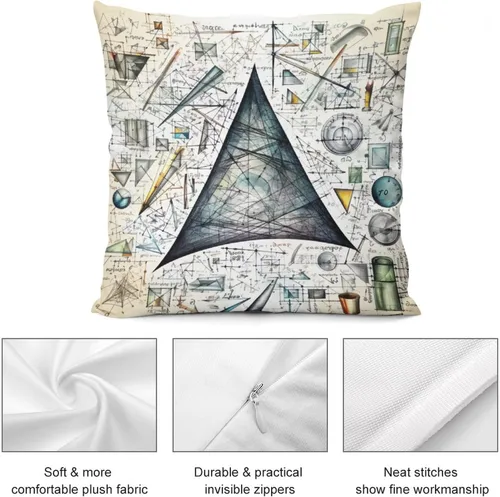 Vista 6 de Fundas de almohada, texto matemático y ecuaciones, formas geométricas, fundas de almohada matemáticas, geometría, fórmulas científicas