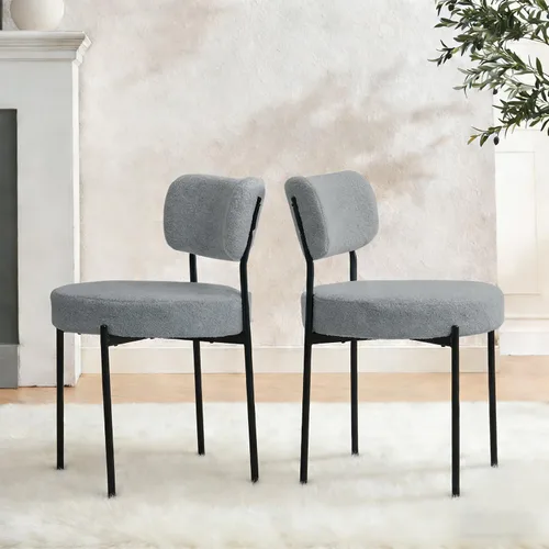 Vista 21 de Boucle - Juego de 2 sillas de comedor, modernas sillas de cocina tapizadas de mediados de siglo con respaldo curvado y patas de metal negro, sillas