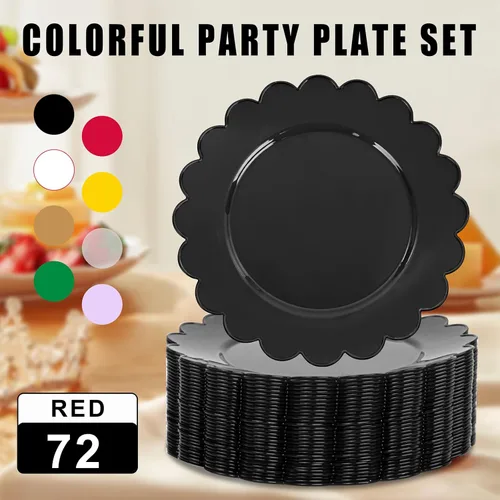 Vista 3 de SUT 72 platos de plástico negro PSC, platos desechables resistentes, platos llanos desechables negros, plato llano de plástico de 10.25 pulgadas