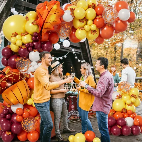 Vista 4 de AobkDeco Kit de arco de guirnalda de globos de otoño de 189 piezas, decoraciones de otoño, globos naranjas, burdeos, blancos, para Acción