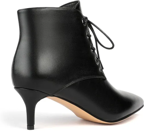 Vista 5 de Eldof Botines de tacón bajo para mujer, con puntera puntiaguda, 2.3 pulgadas, con cordones, cómodas botas para caminar