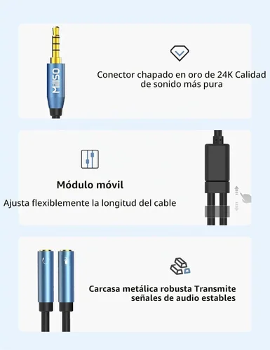 Vista 6 de MillSO - Adaptador divisor de auriculares de 0.138 in, divisor de micrófono estéreo CTIA