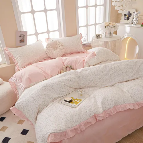 Vista 46 de Funda de edredón de algodón floral tamaño individual con volantes de encaje 100% algodón para adolescentes y niñas, juego de ropa de cama de 3