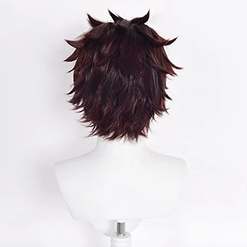 Vista 5 de Peluca marrón oscuro, peluca de cosplay de anime, peluca corta en capas para disfraz de Halloween