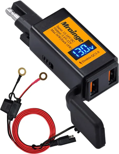 Vista 8 de Cargador USB para motocicleta, adaptador Mroinge 4.8A SAE a USB con voltímetro y amperímetro, enchufe de desconexión rápida con cargador USB doble