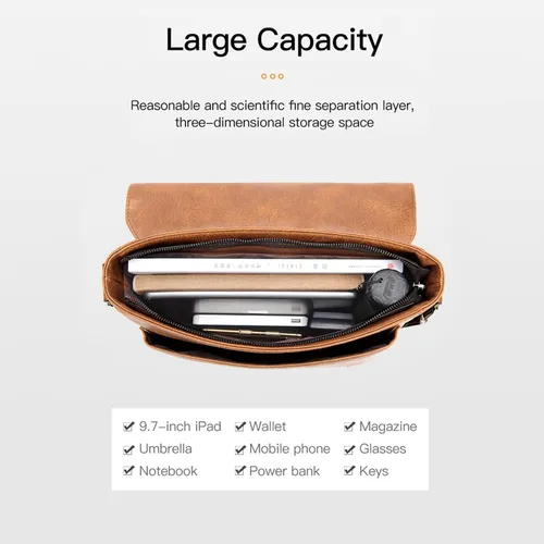 Vista 4 de KUANG! Bolso de hombro para hombre de piel sintética, bolso de mensajero de negocios, maletín de viaje, bolso cruzado con múltiples bolsillos