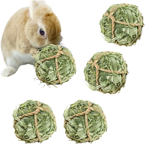 Vista 13 de 5 juguetes masticables de conejo para dientes, Timothy Heno, golosinas Timothy, bola de hierba, juguetes de conejo, palito de heno Timothy natural