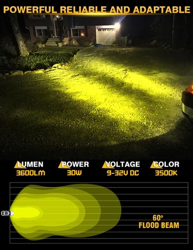 Vista 2 de Chelhead Barra de luz LED delgada, barra de luz de 7 pulgadas, haz de inundación, luz antiniebla amarilla, fila única, 30 W, 3600 lm, barra de faros
