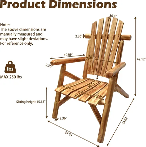 Vista 3 de Anraja Silla Adirondack de madera para exteriores, muebles de troncos de madera, porche, patio, exterior, asiento rústico, interior, césped, salón