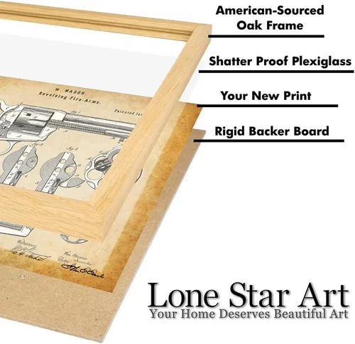 Vista 6 de Lone Star Art Colt Peacemaker Revolver - Impresión de patente enmarcada de 11 x 14 pulgadas para pared, póster de pistola de cueva de hombre, regalo