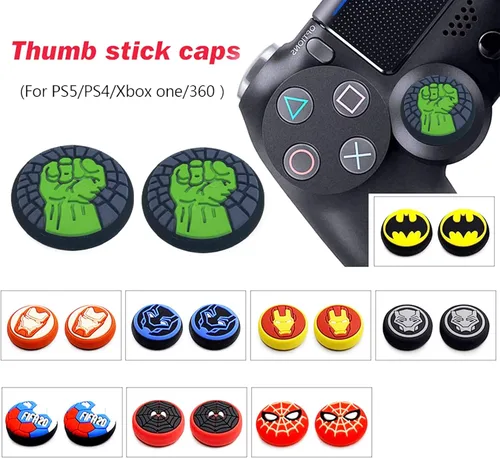 Vista 5 de Empuñaduras de pulgar para control de PS5, 8 tapas de joystick de impresión analógica, cubierta de protección de mango de silicona antideslizante