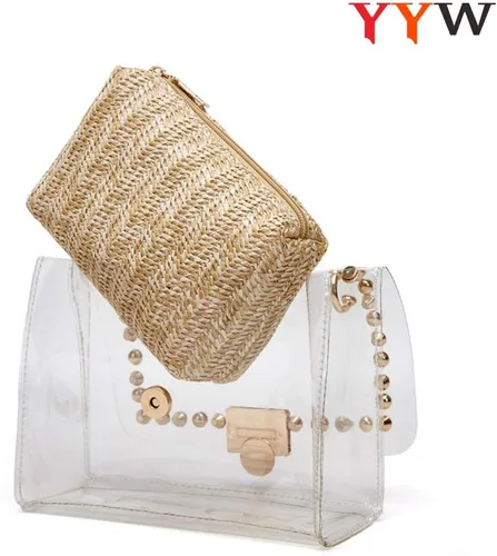 Vista 3 de YYW Bolso transparente aprobado por el estadio para mujer, pequeño bolso transparente cruzado transparente, bolso de mano lindo bolso de hombro