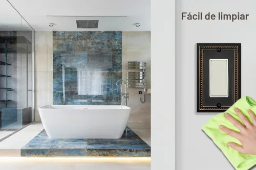 Vista 6 de OKAWYC Belaire - Cubierta para interruptor de luz de decoración individual, placa de pared de metal con cuentas, paquete de 4 unidades de bronce