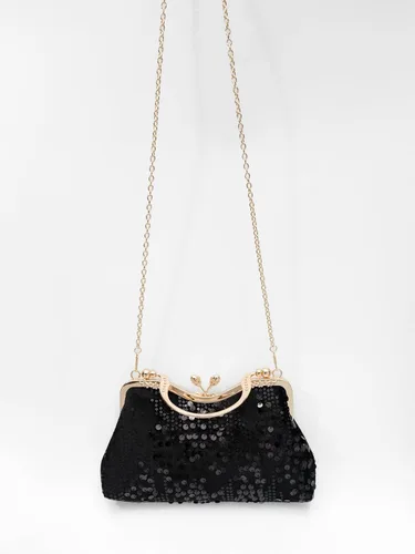 Vista 5 de Bolso de noche de terciopelo con lentejuelas vintage bolso de hardware de flores adecuado para banquetes de boda fiesta ocasiones formales