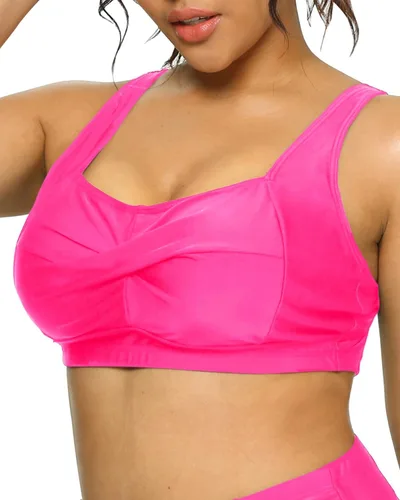 Vista 4 de Daci Traje de baño de talla grande con efecto push up para mujer, solo cobertura completa, parte superior de traje de baño con giro frontal