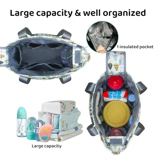 Vista 5 de Bolsa de pañales impermeable para mamá y papá, bolsas de viaje medianas multifunción (búho lindo)
